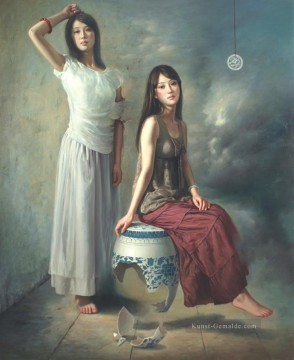 chinesisches porzellan Ölbilder verkaufen - Blau und Weiß 2 Chinesisches Mädchen